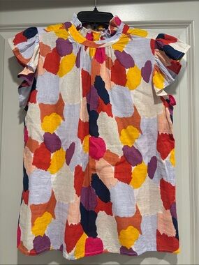 THML Women’s Multicolor S Flutter Sleeve Blouse - Yellow, Pink, Purple, Navy